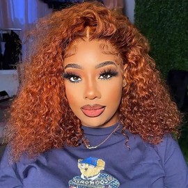 Ginger Curly Bob Wig Human Hair 13x4 Lace Front Wigs Human Hair for Women 180% Density Orange Ginger Short Bob Wigs Human Hair Pre Plucked Bob Ginger Curly Lace Front Wig Human Hair 12 Inch
