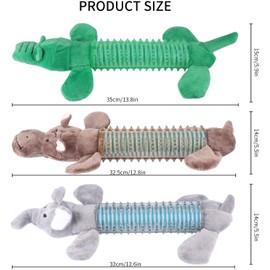 Plush Squeaky Dog Chew Toys 3 Packs, Indestructible Tough Durable Dog Toothbrush Toys for Small and Medium Dogs Natural Material Dental Care Puppy Toys (Brown& Gray& Green)
