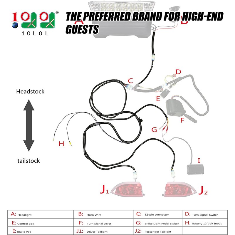 10L0L Golf Cart Light Harness-78in Bucket Harness for Club Car