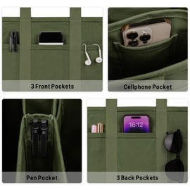 Canvas Tote Bag for Women Crossbody Tote Bag with Multi Pockets Casual Shoulder Bag Top Handle Handbag with Compartments (Light Green)