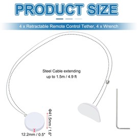 PATIKIL 1.5m / 4.9Ft Retractable Remote Control Tether, 4 Pcs Security Remote Cable Lock Adjustable Cable Leash Length for TV Remote Control Gaming Controller, White (Curved Rubber Cap)