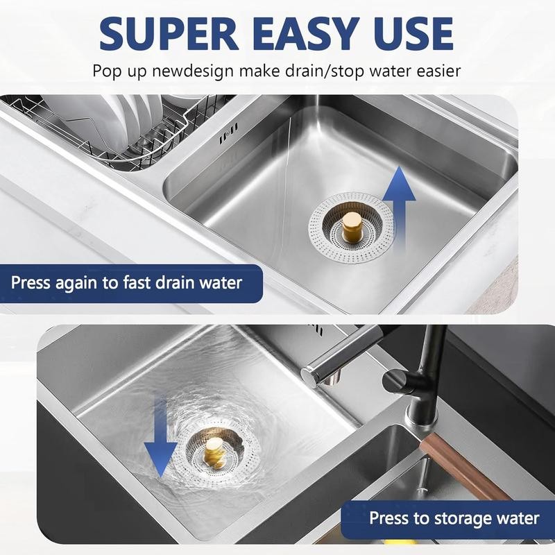 Fecoor Upgraded 3-in-1 Kitchen Sink Drain Strainer, Stainless Steel Sink