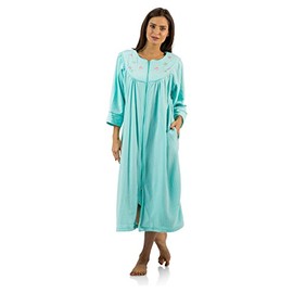 Casual Nights Women's Zipper Front Jacquard Fleece Long Robe Duster - Green - Medium