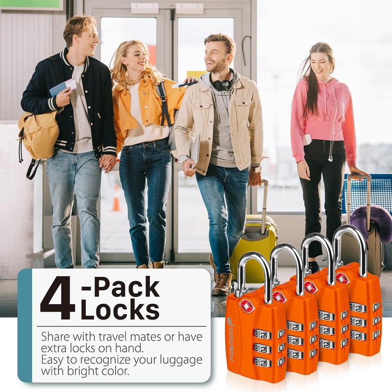 Fosmon TSA Accepted Luggage Locks (4-Pack), Open Alert Indicator TSA