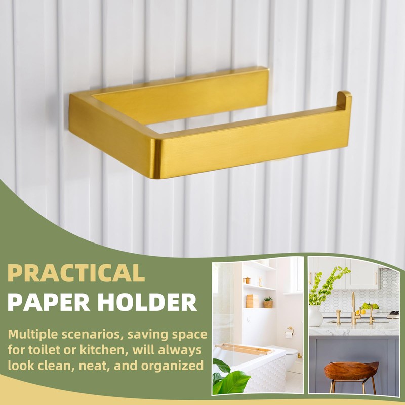 APLusee Brushed Gold Toilet Paper Holder, 304 Stainless Steel Tissue