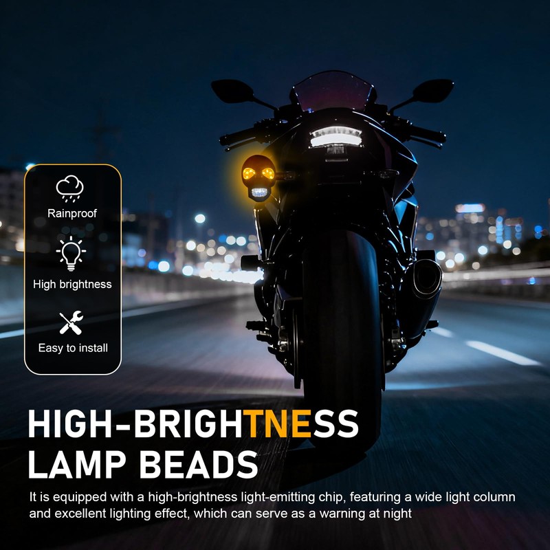 lekiliky 2PCS LED Motorcycle Turn Signal Light, Waterproof Skull Head