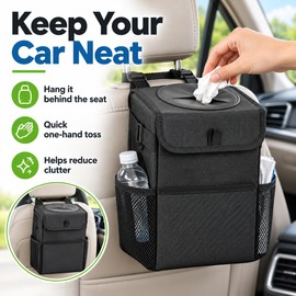 Collapsible Car Trash Can with Lid, Leak-Resistant Oxford Cloth Garbage Bin, Portable Car Storage Organizer for Cars, Trucks & SUVs