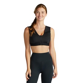 Tommie Copper Shoulder Support Compression Bra with Front Zipper Closure - Wireless Posture Corrector & Back Support Bra, Ideal for Gardening, Yoga, and Sports, UPF 50 - Black, Large