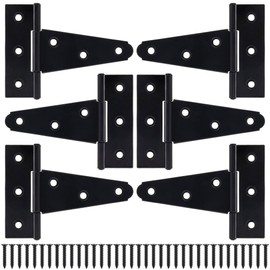 TIBEGOLD 4 Inch T-Strap Gate Hinges, Heavy Duty Shed Door Hinges, Black Tee Hinges for Wooden Fences, Yard Gates, Rustproof Wrought Iron Hardware, 6 Pack