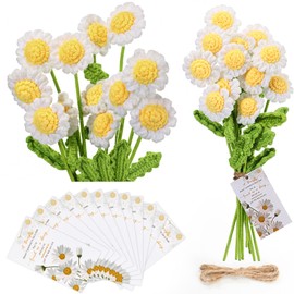 Tigeen 24 Sets Crochet Flowers with Awesome Cards Bulk Inspirational Daisy Gifts Crochet Flower Bouquet Employee Appreciation Gifts for Graduation, Mother's Day, Birthday Party (White)