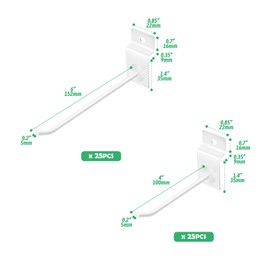 Yuahar Slatwall Hooks 50Pcs 4/6 Inch Slatwall Accessories Heavy Duty Slat Wall Hanging Hooks Panel Display Hooks Pegboard Gridwall Display Hook for Garage Retail Shop (White)