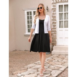 Sykooria Cardigan Women's Short 3/4 Sleeve Bolero Cardigan Open Front V Neck Knit Bolero Jacket Festive Solid Short Jacket S-XXL, White