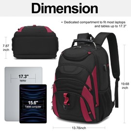 Boavan Laptop Backpack for men, 17.3 inch Laptop Bag with USB Port, Waterproof Travel Work Backpack Purse, Anti-Theft Teacher Nurse Doctor Casual Bookbags Office Business backpack，Black&Russet Red