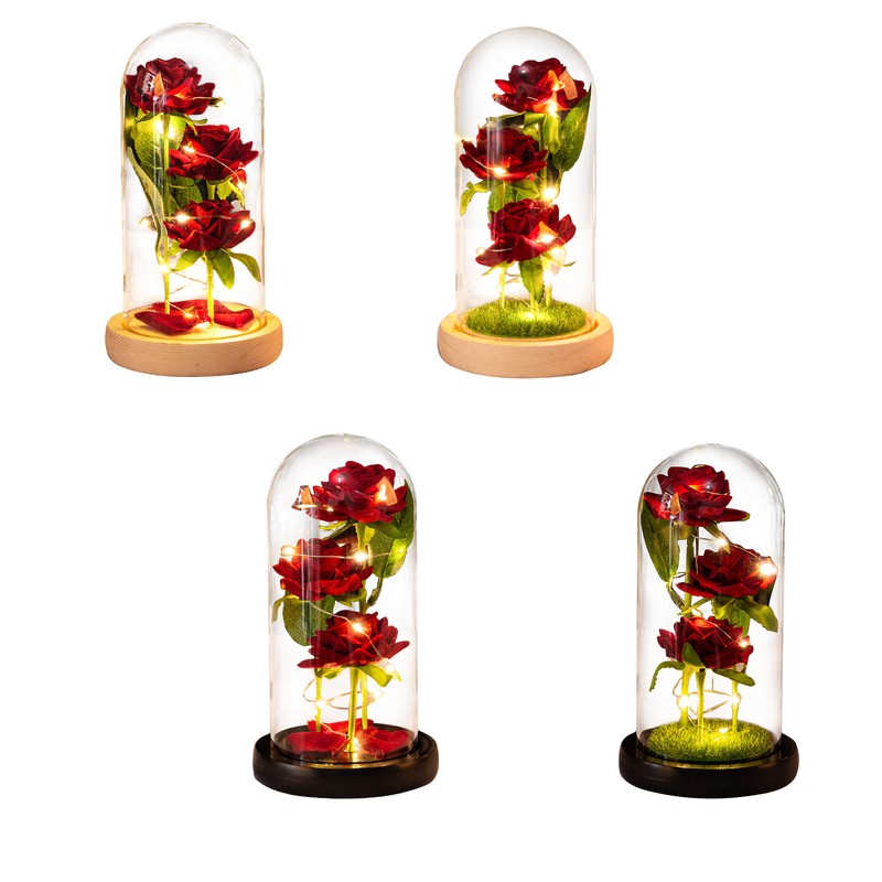 Glass Dome Rose Ornament LED Strip Light Blessing Romantic Glass