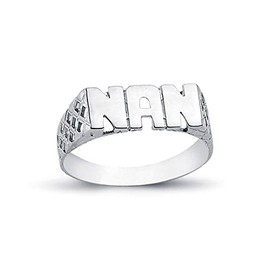 Jewelco London Rhodium Plated Sterling Silver NAN Signet ID Ring 6mm
