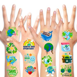 HOWAF 96pcs Earth Day Temporary Tattoos for Earth Day Decorations, Earth Day Tattoo Stickers for Kids, Earth Day Party Favors Environmental Protection Face Tattoos, Blue Green Save Earth Fake Tattoos