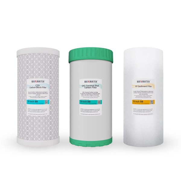 (3 Pack) 10" BB Water Filters CTO, GAC Coconut Carbon,
