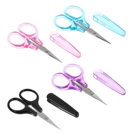 4 Pcs Mini Scissors, Small Travel Scissors Sharp with Safety Cover for Crafting, Sewing, Embroidery, Knit & Crochet (4 Colors)