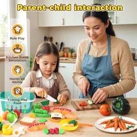 LovesTown 59PCS Pretend Play Food Set for Toddler, Yellow Toys Pots and Pans for Kids with Basket Kitchen Toys for Girls Boys Birthday Gifts