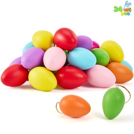 JOYIN 24 Pcs Colourful Easter Hanging Eggs, 6CM Plastic Colorful Eggs, 8 Colors Decorative Eggs with Hanger for Easter Tree Decoration & Outdoor Indoor Hanging Decor