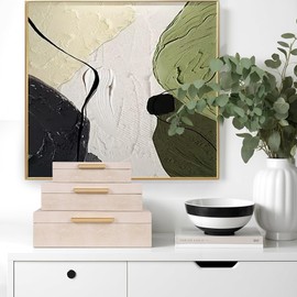 Hanna Roberts Ivory Shagreen Decorative Boxes Set of 3 Faux Leather Jewelry Boxes With Gold Metal Handles For Home Decor Womens Mens Jewelry Organizer