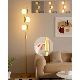 Lightdot 60IN Dimmable Gold Floor Lamp, Mid Century Standing Lamps with 3 Globe Soft Warm White 3000K Bulbs Included, Modern Tall Lamp for Bedroom Office
