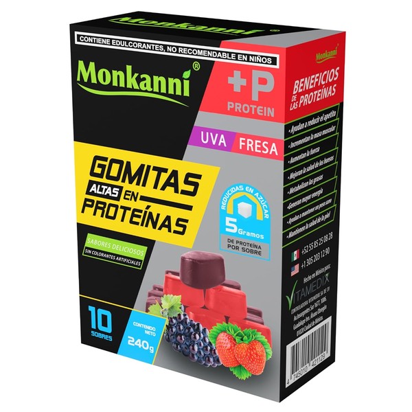 PROTEINA EXTRA con las GOMITAS de MONKANNI cada sobre contiene