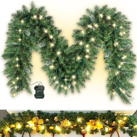 2.7m Guirnalda Navideña con 30 LED Luces, Guirnalda de Navidad de Ratán Artificial, Guirnaldas Navideñas Decorativas para Colgar en la Puerta Delantera, para Chimeneas, Escaleras, Decoración del Hogar