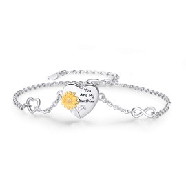 Sunflower Bracelet for Women Teen Girls 925 Sterling Silver with Gold Plated Sunflower You Are My Sunshine Link Braclet (A-sunflower bracelet)