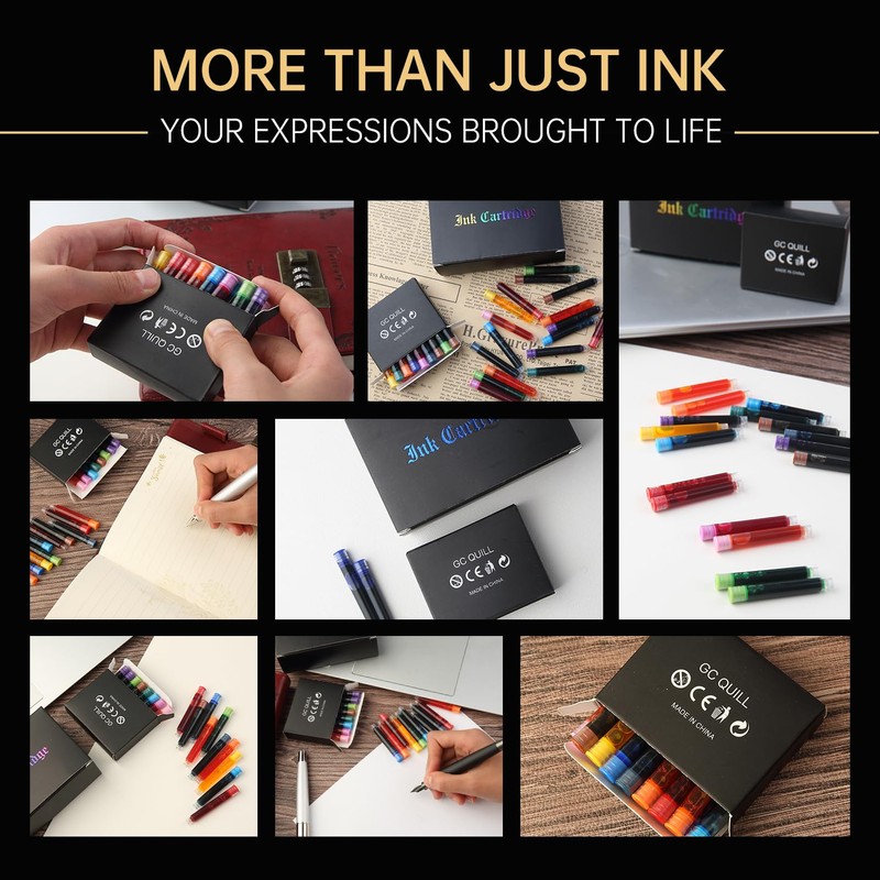 GC QUILL Fountain Pen Ink Cartridges, 72 Pack Blue Ink