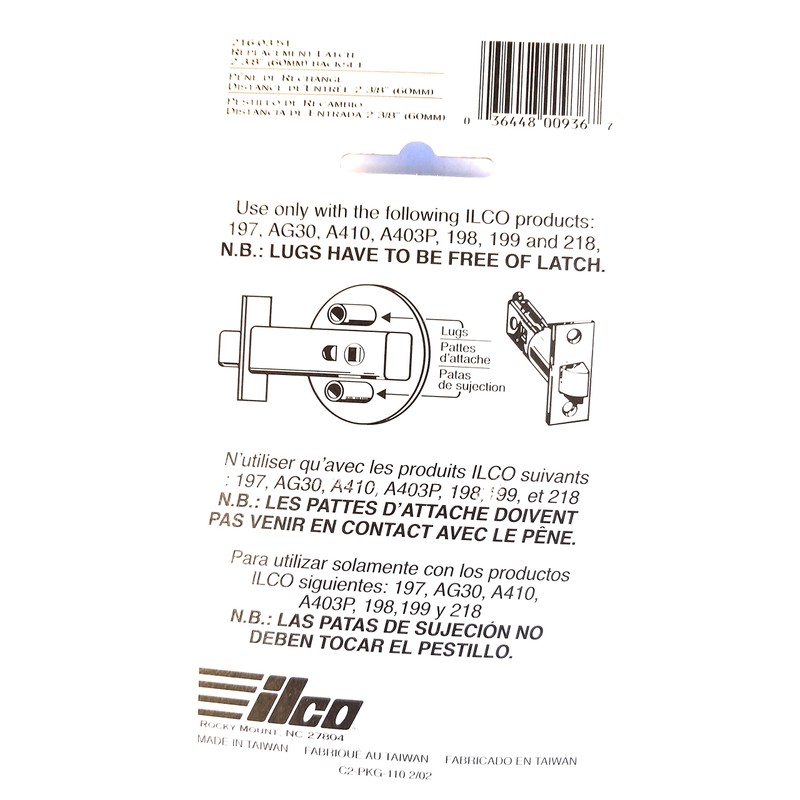 Ilco 216-03-51 2 3/8" Backset Mortise Latch