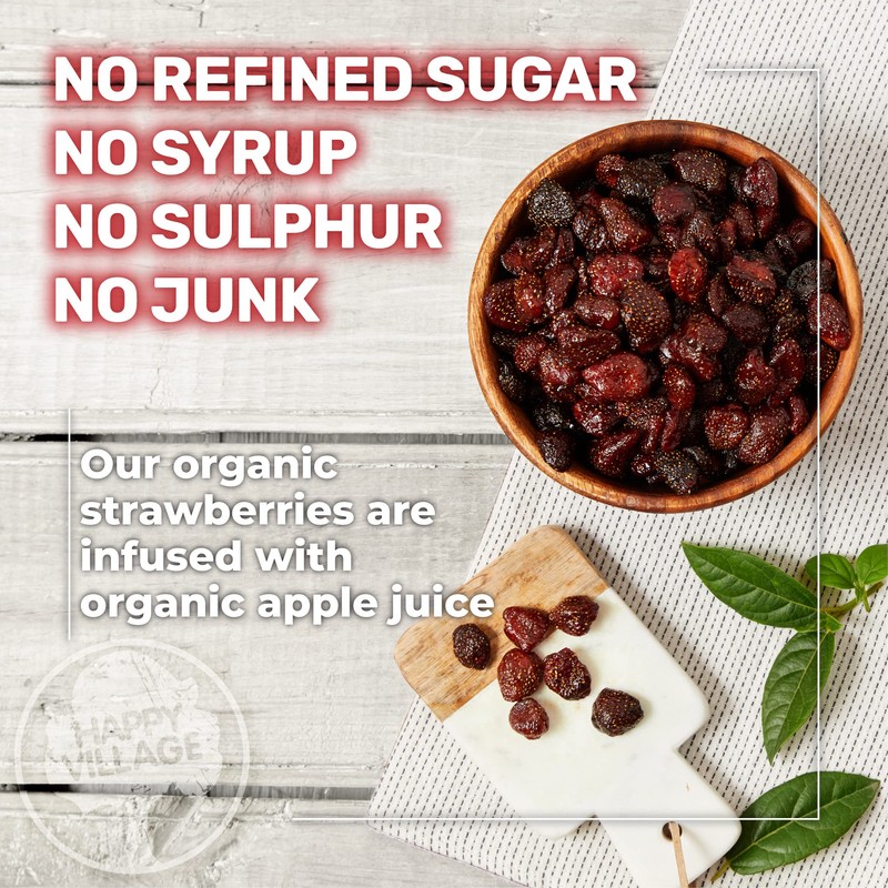 Happy Village Organic Whole Dried Strawberries, 18 OZ Resealable Pack-