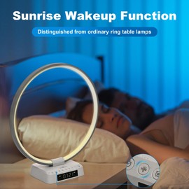 Sunrise Alarm Clock lamp Aureole Table Lamp Wake up Nightstand lamp Bioclock Adjustment Mood Desk lamp with Timer and Natural Ambient White Noise for Bedroom Livingroom Office Reading Working