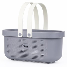 Gray Portable Shower Caddy Basket, Plastic Storage Basket with Handles Storage Bins Shower Storage Organizer for Bathroom, College Dorm, Kitchen, Bedroom, Gym