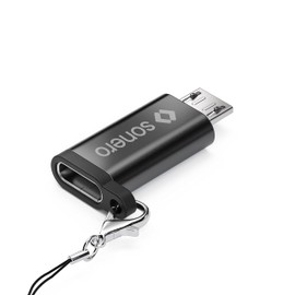 Sonero Micro USB auf USB-C Adapter, kompatibel mit Apple Geräten, OTG Unterstützung, Perfekt für e-Bikes geeignet, inkl. Schlaufe/Karabiner, Aluminium Gehäuse, schwarz