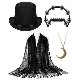 Glitopper 4 Pcs Punk Top Hat Costume Set Top Hat Shawl Wrap Tambourine Moon Necklace for Women Parade Cosplay Dance Recital
