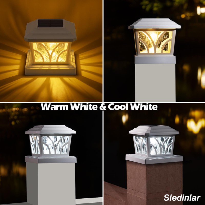 SIEDiNLAR Solar Post Cap Lights Outdoor, Aluminum Glass 2 Modes