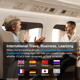 AI Translation Earbuds Real Time - Translator Earbuds for 144 Languages, Open-Ear Design, LED Display 3-in-1 Translation Headphones, Audífonos Traductores, Perfect for Travel & Business (Black)