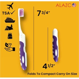 ALAZCO 2pc Comfort Hold Travel Toothbrush On The Go Folding Medium Bristle Brushes Compact Size Ergonomic Foldable Tooth Brush Camping Gym School Locker Backpack TSA Approved - Assorted Colors