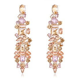 BriLove Bridal Earrings for Wedding, Crystal Rhinestone Rectangle Emerald Cut Geometric Long Chandelier Drop Statement for Women Party Prom Champagne Gold-Tone