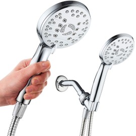 AquaSpa High Pressure 6-setting Luxury Handheld Shower Head – Extra Long 6 Foot Stainless Steel Hose – Extra Large Face – Anti Clog Jets – Brass Connection Nuts – All Chrome Finish – Top US Brand