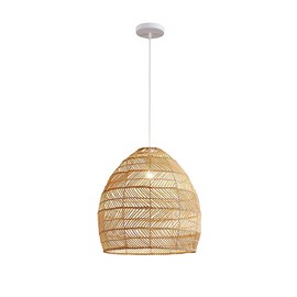 Aeyee Bamboo Pendant Light Fixture Boho Style 1 Lights Rattan Pendant Lamp Woven Hanging Light for Kitchen Island Nursery in Beige(17.7" W)