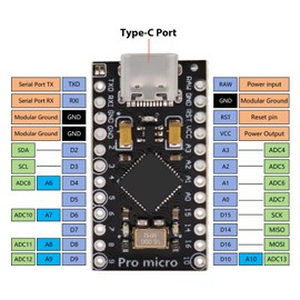 APKLVSR Pro Micro Development Board 5V/16MHz Microcontroller with 2-Row Pin Header and USB C Port, Compatible with Arduino (Black or Blue at Random)