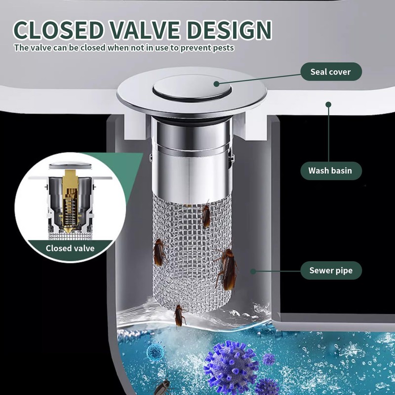 Drain Plug with Strainer, Stainless Steel Sink Drain Strainer, Sink