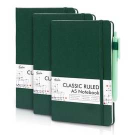 feela 3 Pack Notebooks Journals Bulk with 3 Black Pens, A5 Hardcover Notebook Classic Ruled Lined Journal Set with Pen Holder for Work Business Journaling Note Taking, 120 GSM, 5.1”x8.3”, Dark Green