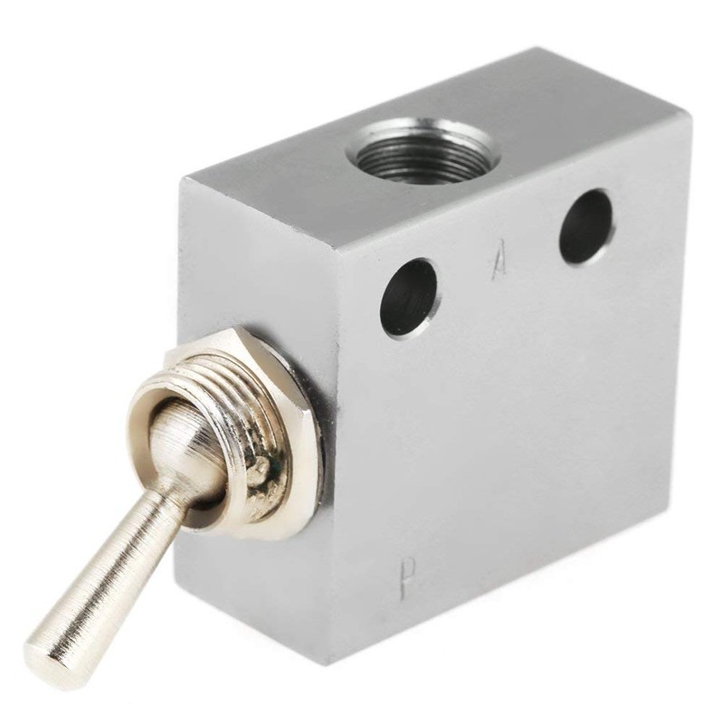 Hilitand Toggle Switch Valve, 3 Position 2 Port, Metal, Silver,