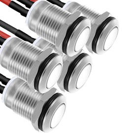 RUNCCI-YUN 5 pieces button 12 V, mini button, locking push button switch 12 mm push button round button stainless steel 2A/12V/24V/125V/250V with wire button Arduino built-in button round (flat head)