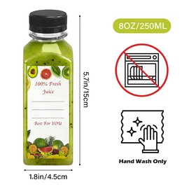 20 PCS 8oz Empty Plastic Juice Bottles with Black Caps, Clear Reusable Containers with Label, Funnel and Brush, Suitable for Juice, Milk, Salad Dressing, Smoothie and Homemade Beverages