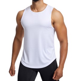 Towintec Men’s Mesh Workout Tank Tops Muscle Sleeveless Fitness Tee Shirts Summer Dry Fit Gym Training T-Shirt Athletic Moisture Wicking Clothes(White,S)