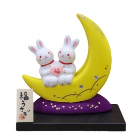 Yakushi Kiln Rabbit Figurine, Nishiki Sai, Lucky Luck, Moon Rabbit (Full Fuku) (With Crystal Glass)